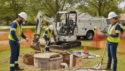Winter Springs, FL plumber inspecting septic repair at a home for fast drain and yard drainage fixes